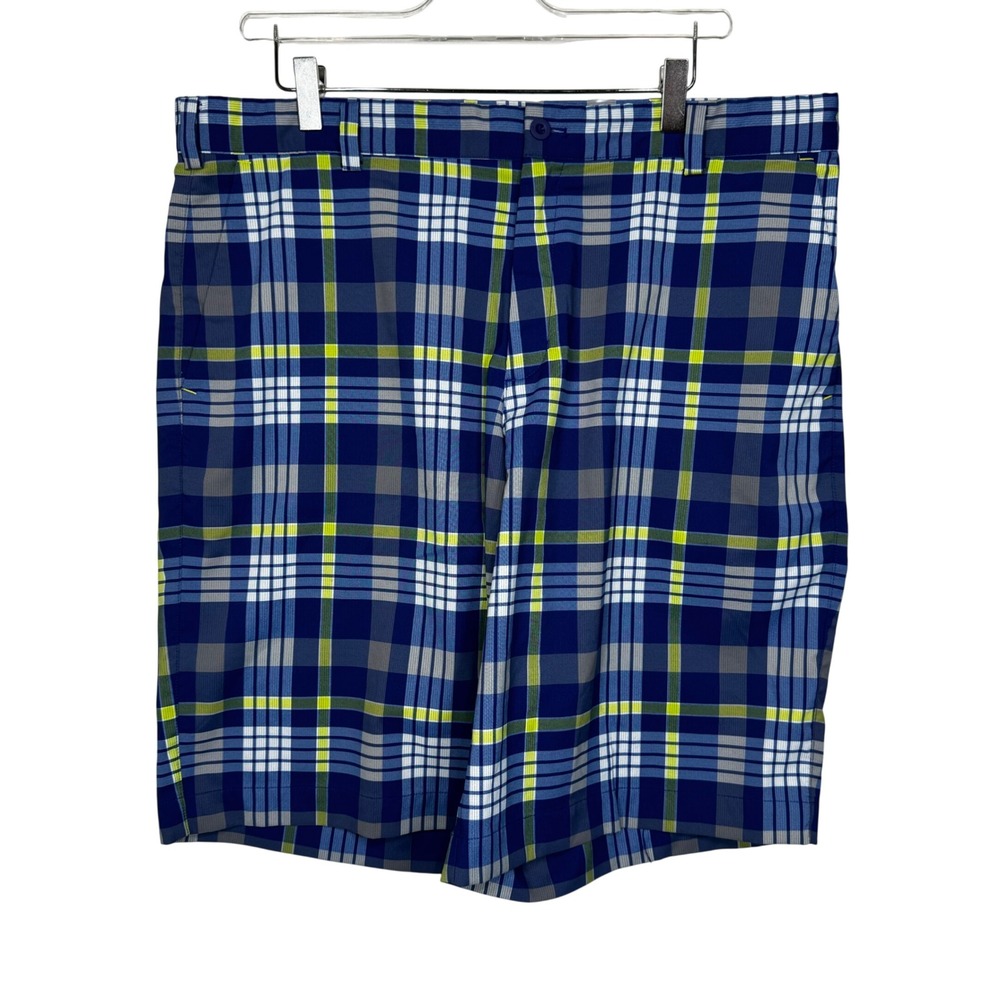 Nike Golf Tour Performance Dri-Fit Plaid Shorts Mens 36 Blue‎ Yellow Gray